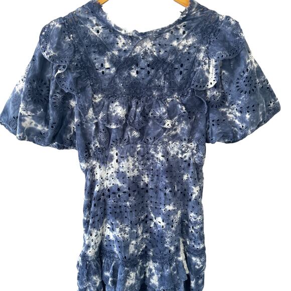 LoveShackFancy Fritzi Mini Dress Midnight Tie Dye Blue Size 10 - Picture 7 of 11